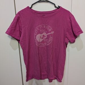 Life Is Good Pink/Purple Graphic T-Shirt with Life Is Good Logo 100% Cotton